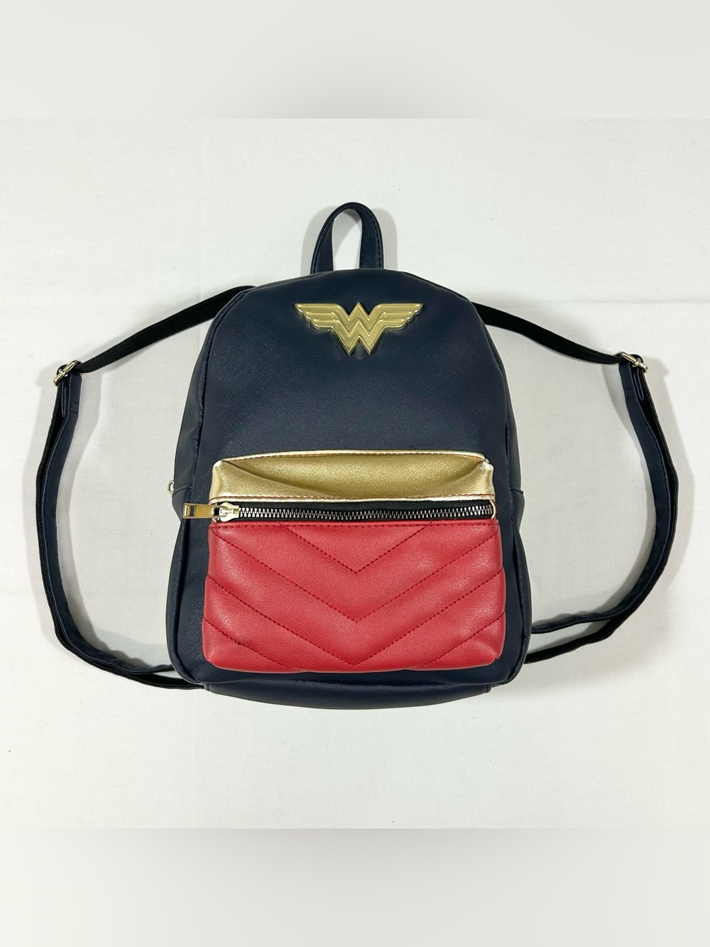 Bioworld DC Comics Wonder Woman Mini Backpack Classic Faux Leather Navy Red Gold